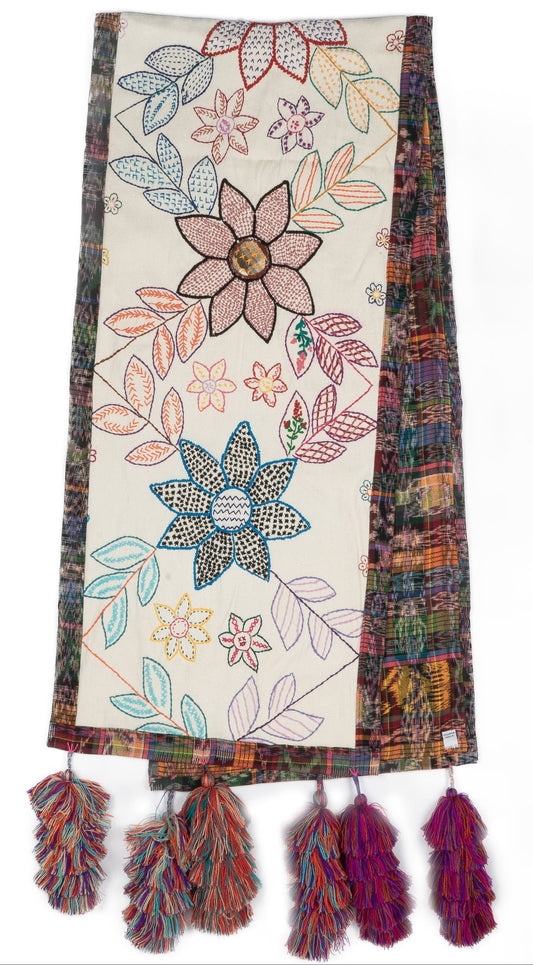 Floral Table runner with pom-poms
