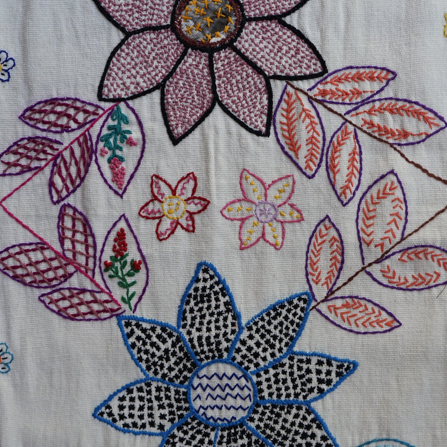 Bold Flower Table Runner with Pom-poms