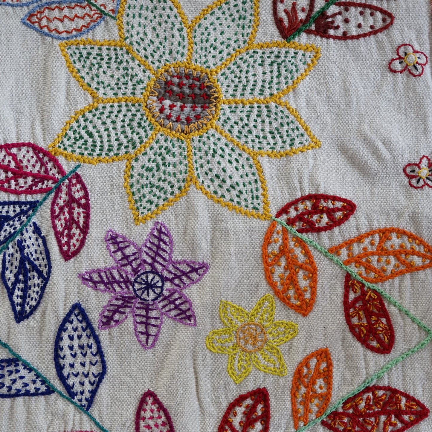 Bold Flower Table Runner with Pom-poms