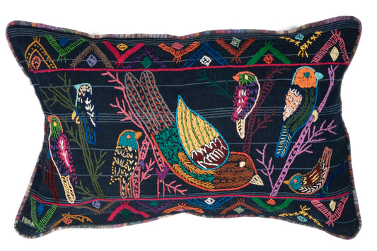 Colorful Bird and Geometric Pillow