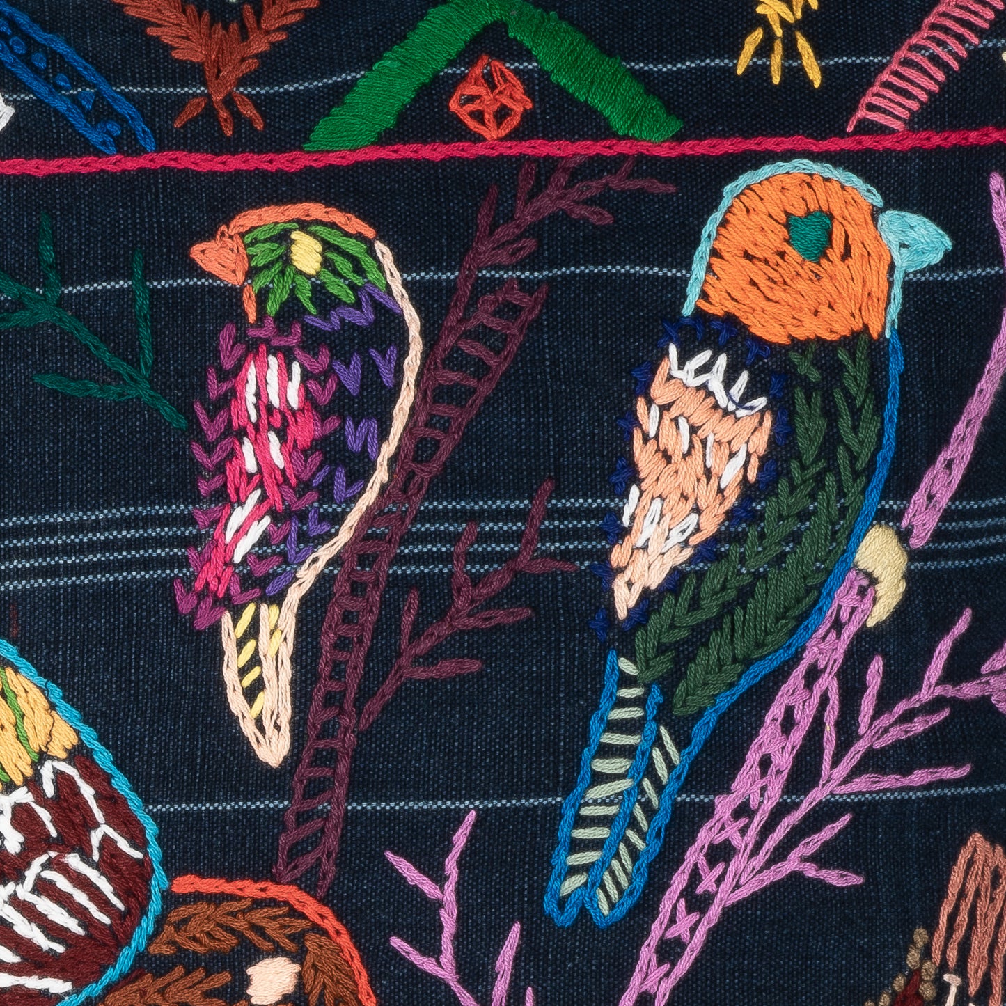 Colorful Bird and Geometric Pillow