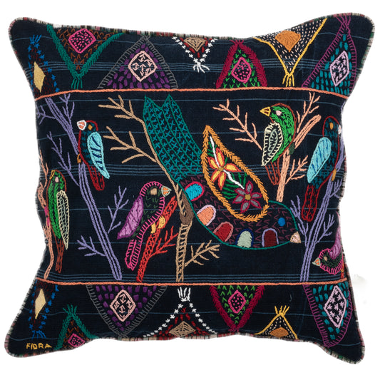 Embroidered Bird Pillow