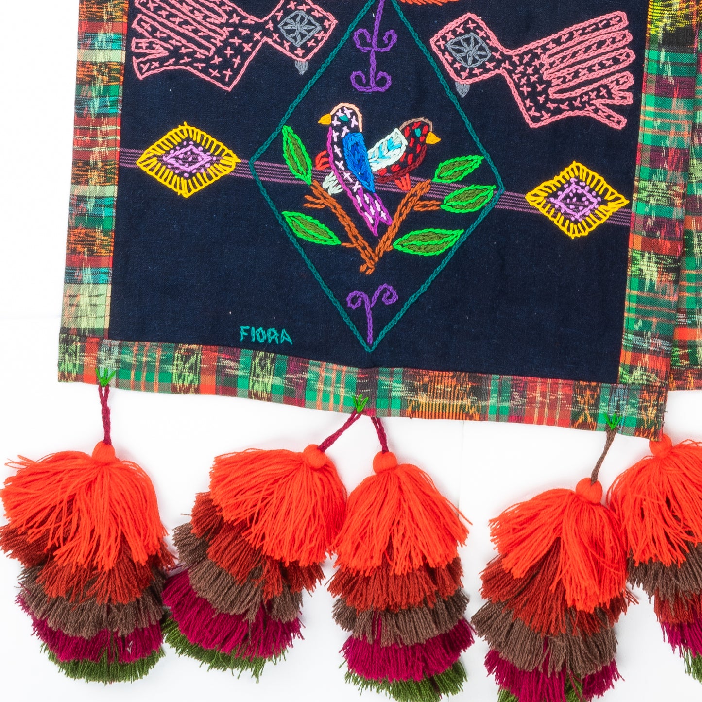 Birds and Fauna Table Runner with Pom-poms