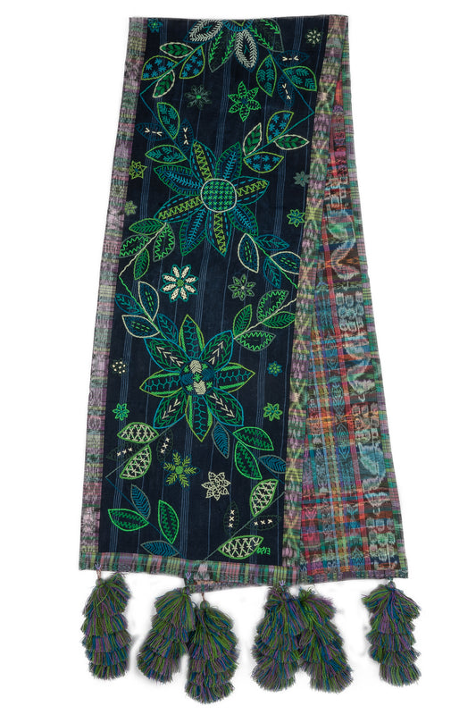 Floral Table runner with pom-poms