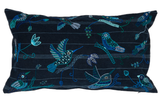 Embroidered Blue Bird Pillow