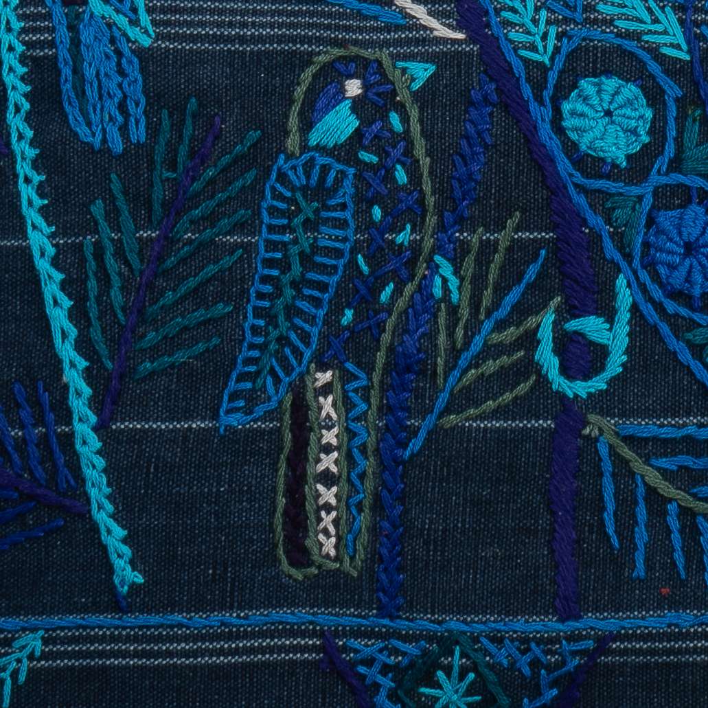 Embroidered Birds and Geometric Pillow