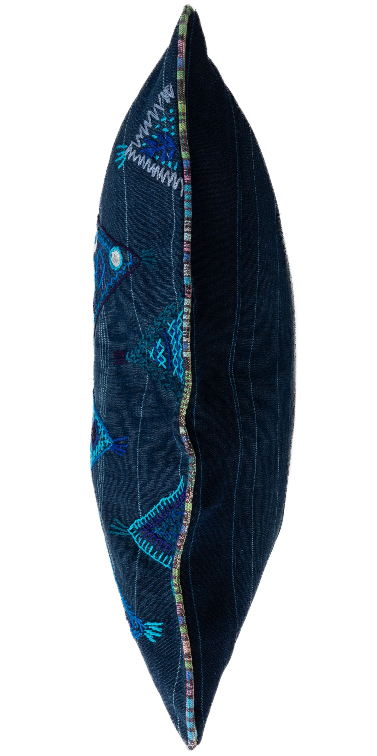 Embroidered Birds and Geometric Pillow