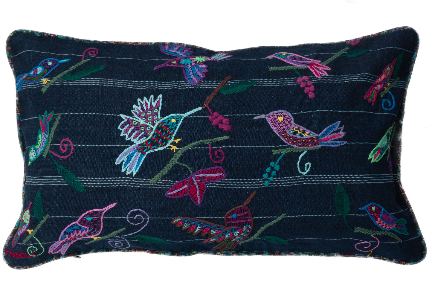 Whimsical Embroidered Birds Pillow