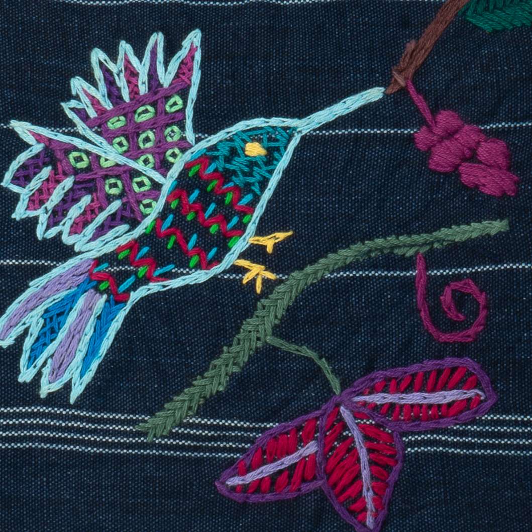 Whimsical Embroidered Birds Pillow