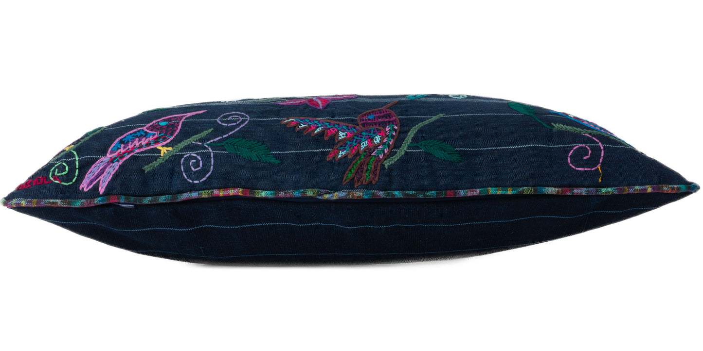 Whimsical Embroidered Birds Pillow