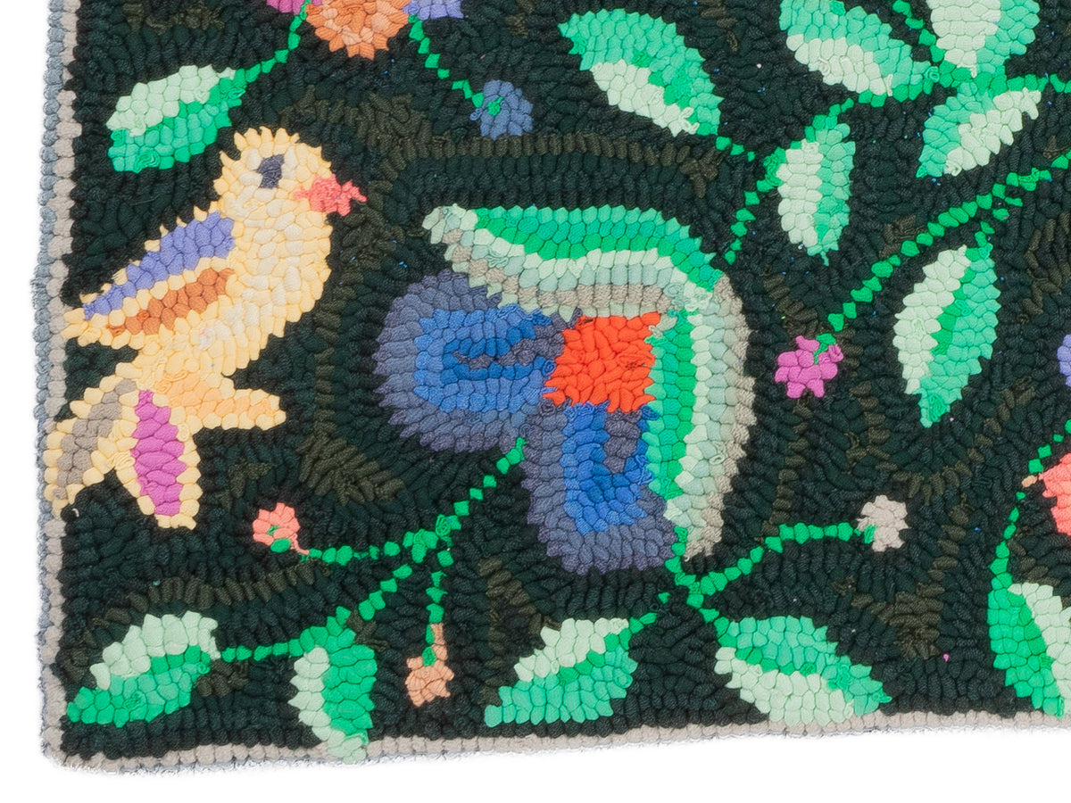 "Garden of Songbirds" Hand-Hooked Medium Rug