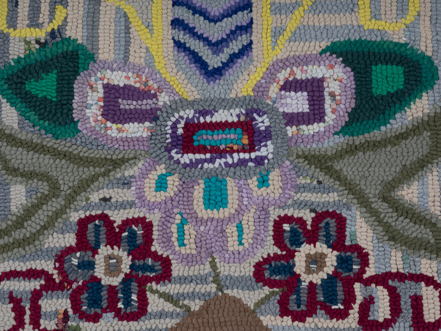 Small Floral and Striped Hooked Rug
