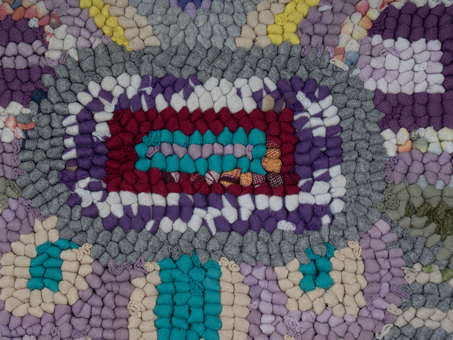 Small Floral and Striped Hooked Rug