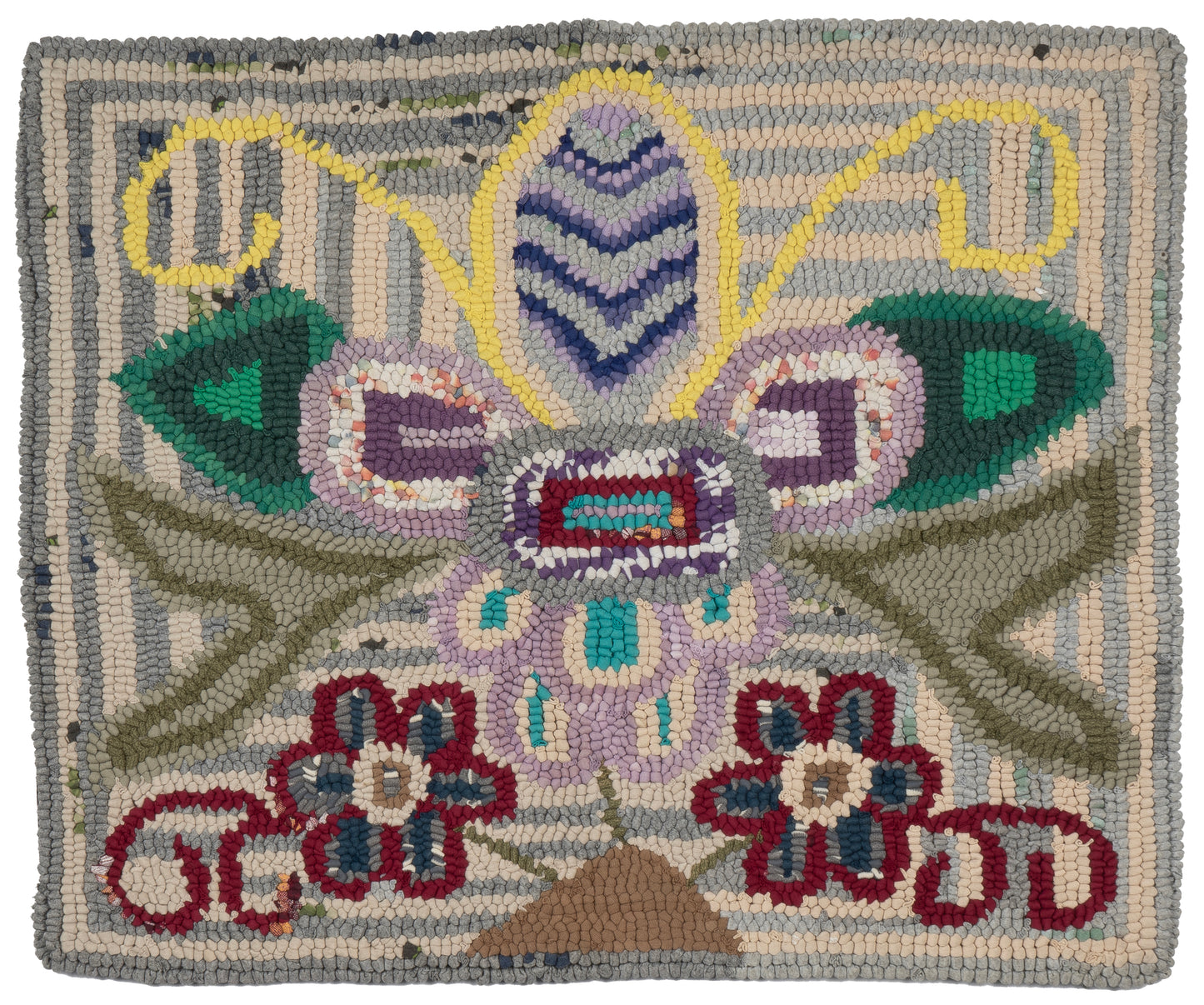 Small Floral and Striped Hooked Rug