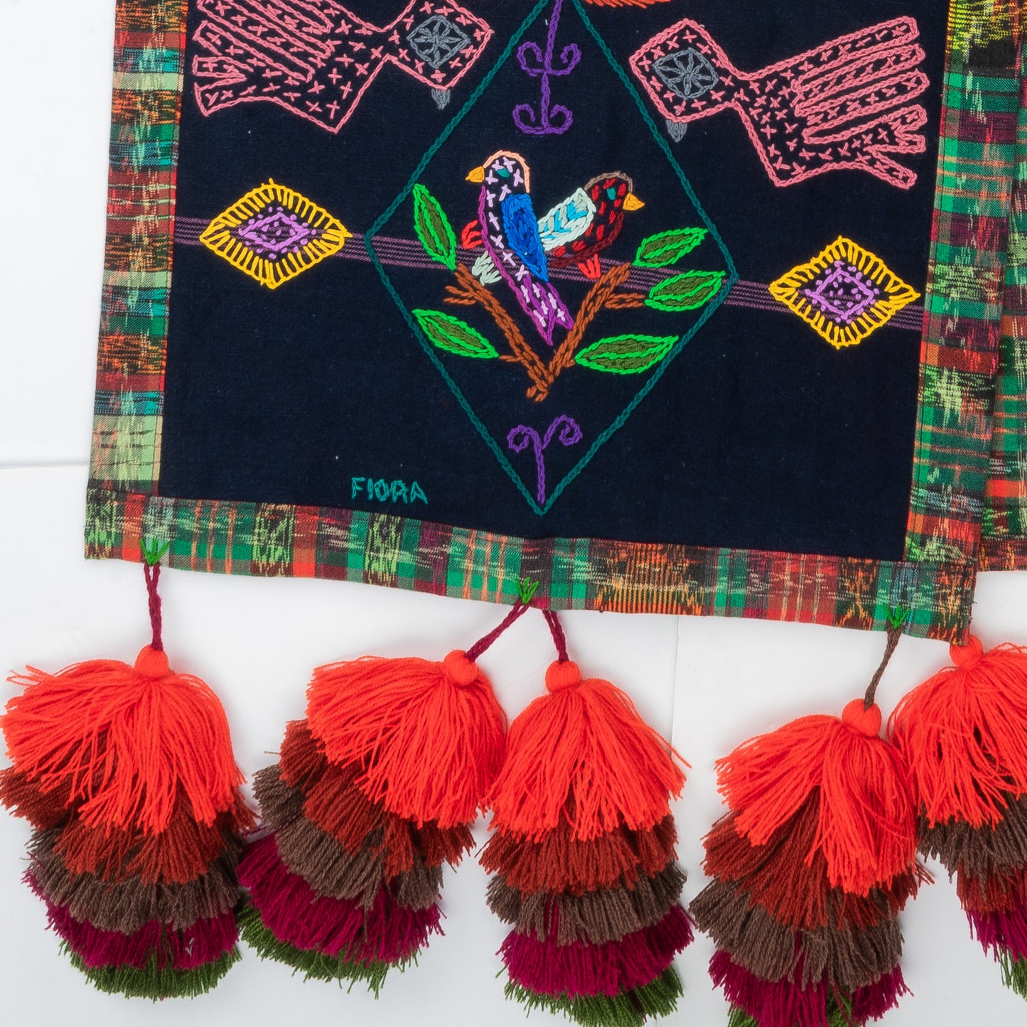 Birds and Fauna Table Runner with Pom-poms