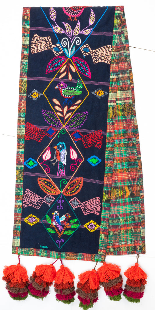 Birds and Fauna Table Runner with Pom-poms