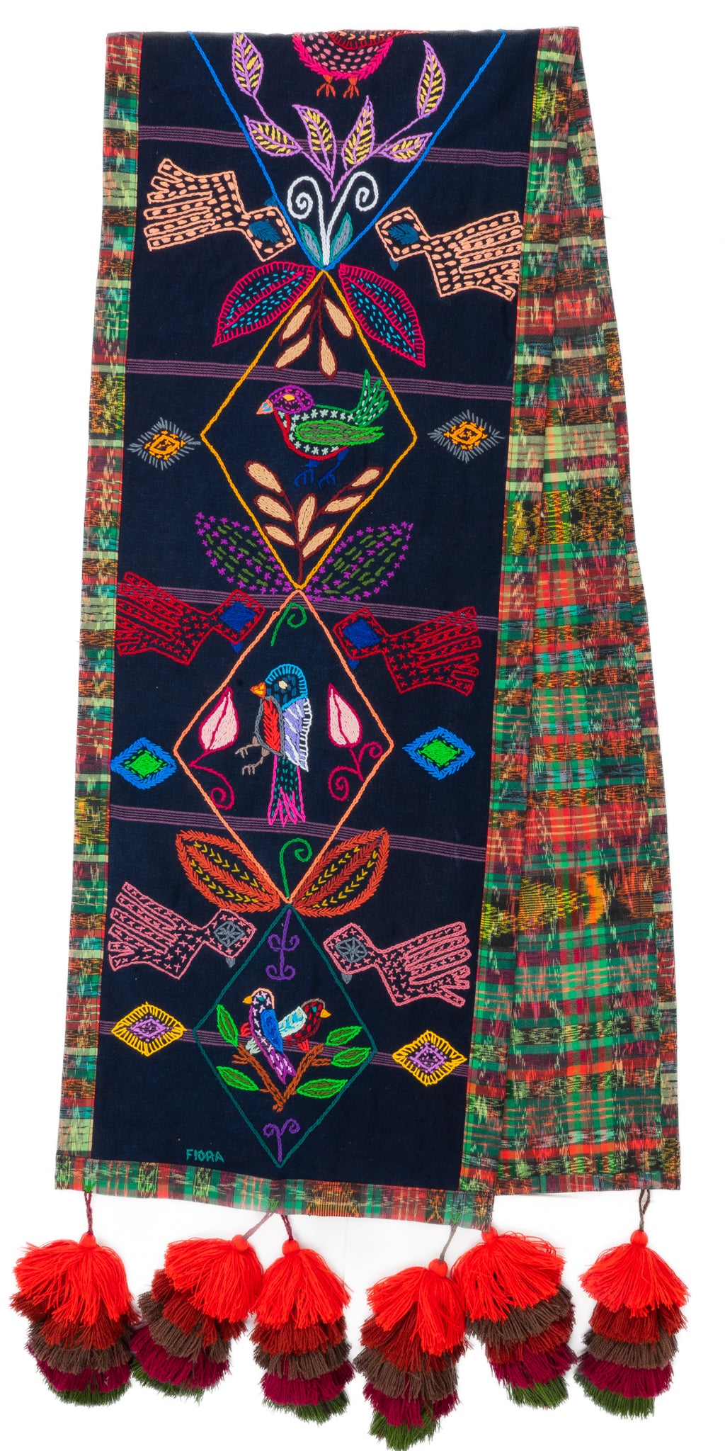 Birds and Fauna Table Runner with Pom-poms