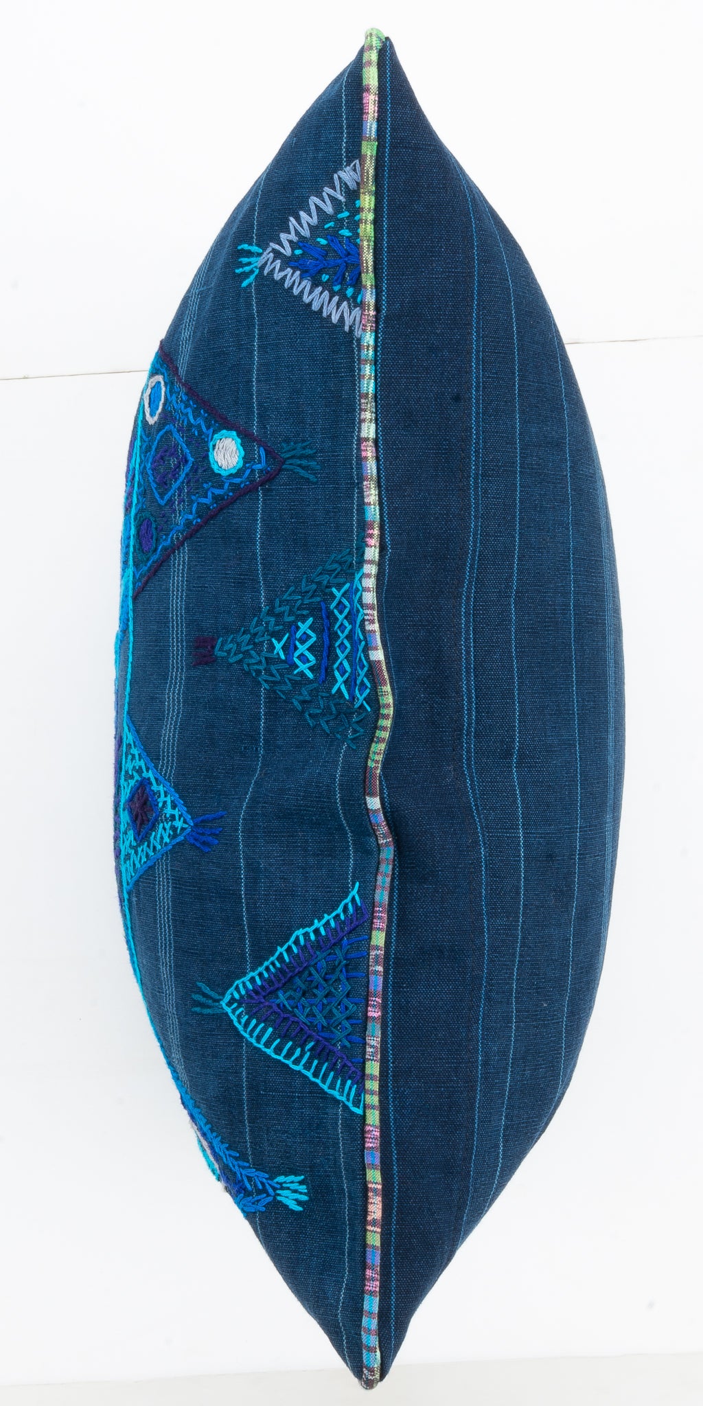 Embroidered Birds and Geometric Pillow