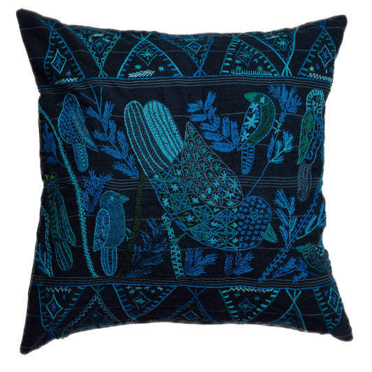 Embroidered Blue Birds Pillow