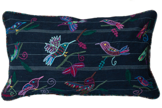 Whimsical Embroidered Birds Pillow