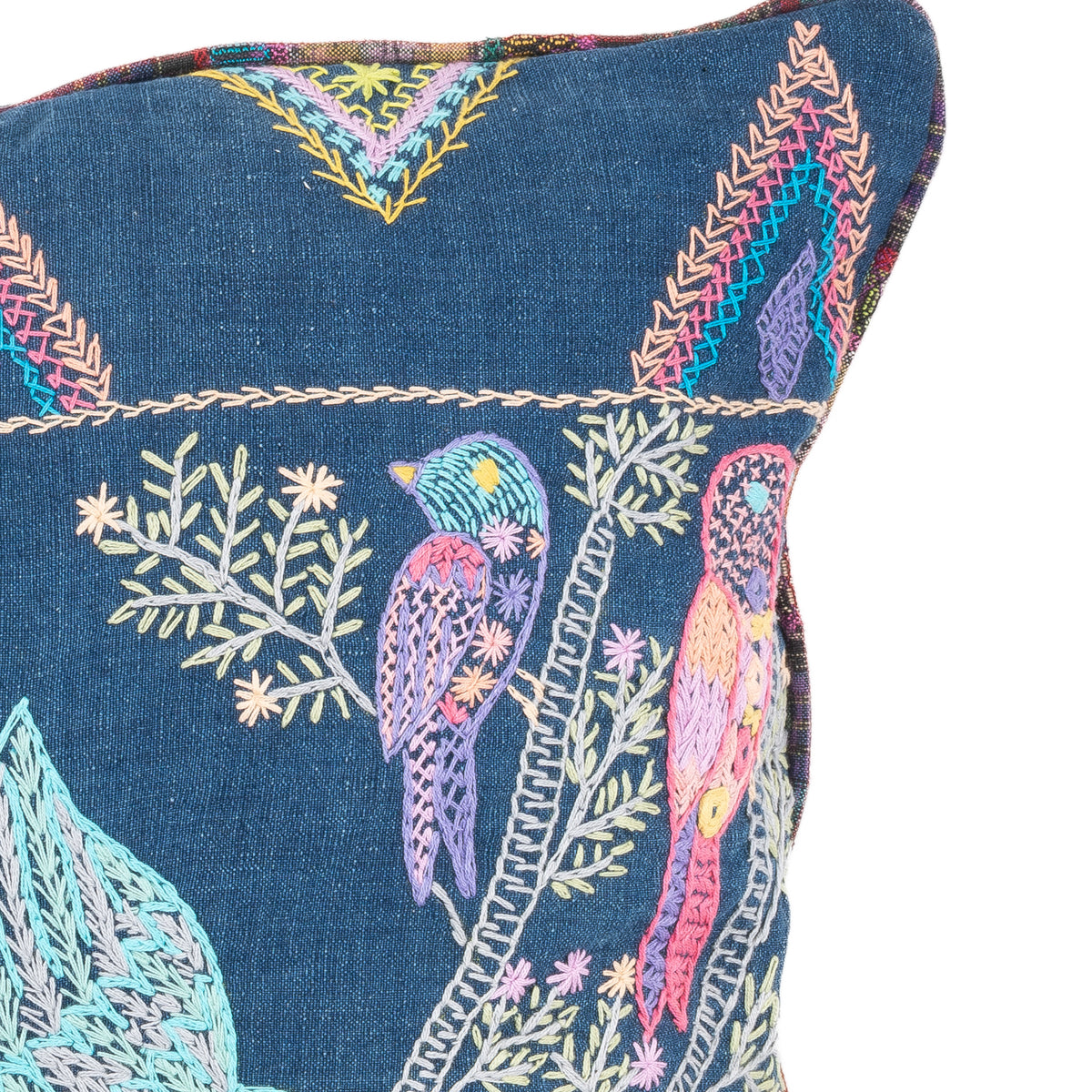 "Enchanted Aviary" Hand-Embroidered Pillow Cover