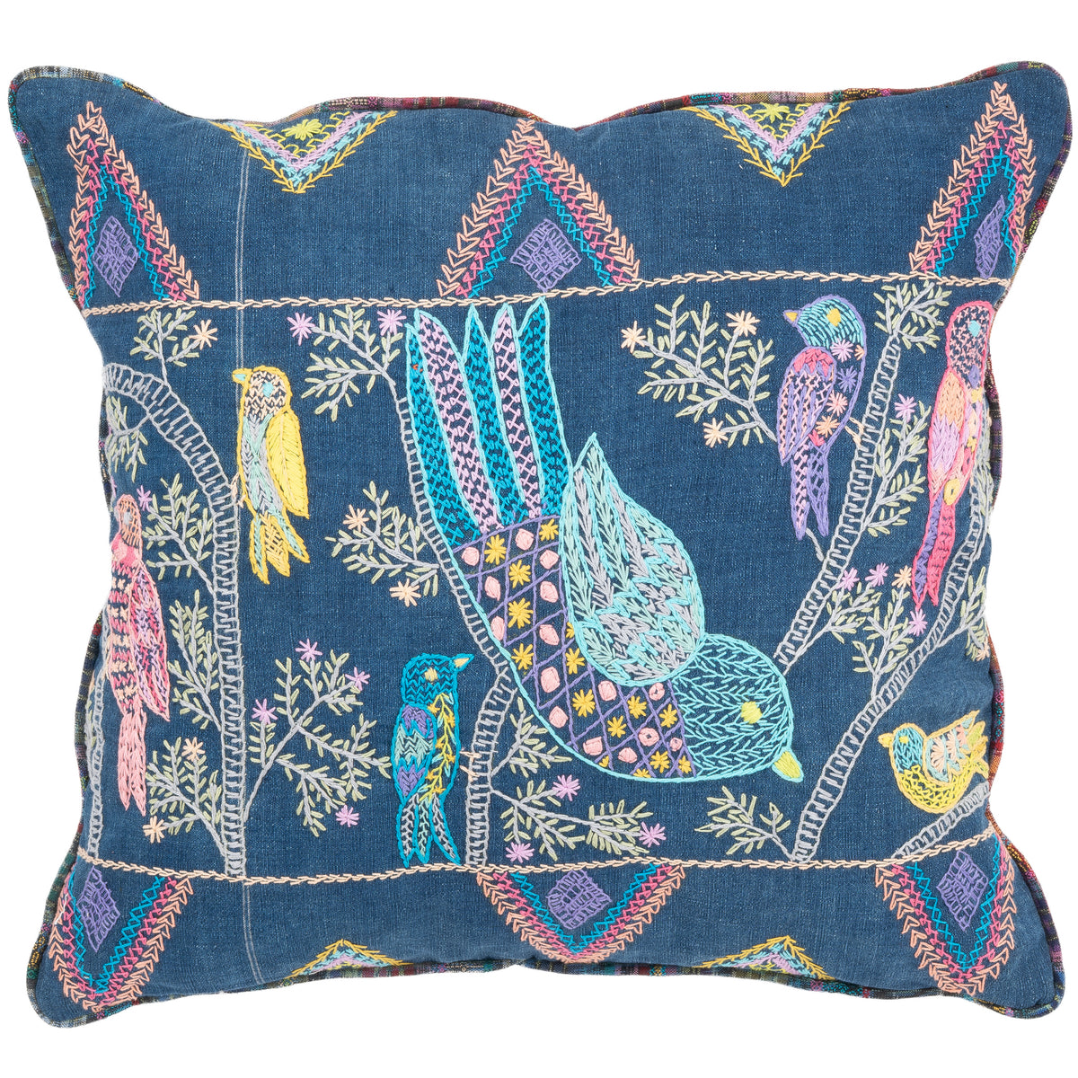 "Enchanted Aviary" Hand-Embroidered Pillow Cover