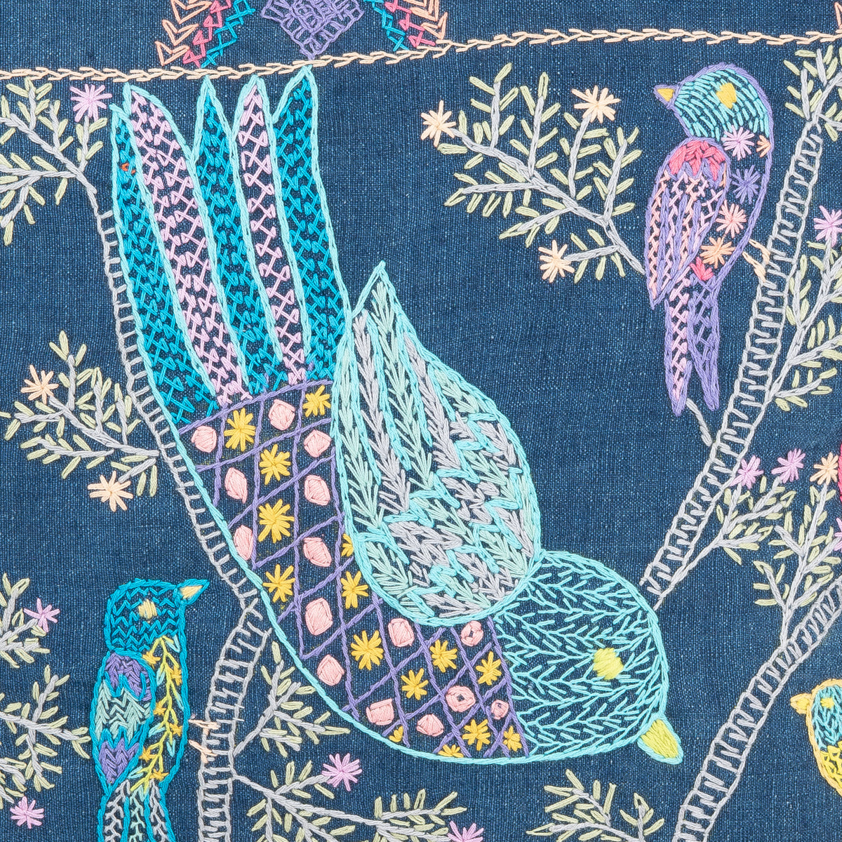 "Enchanted Aviary" Hand-Embroidered Pillow Cover