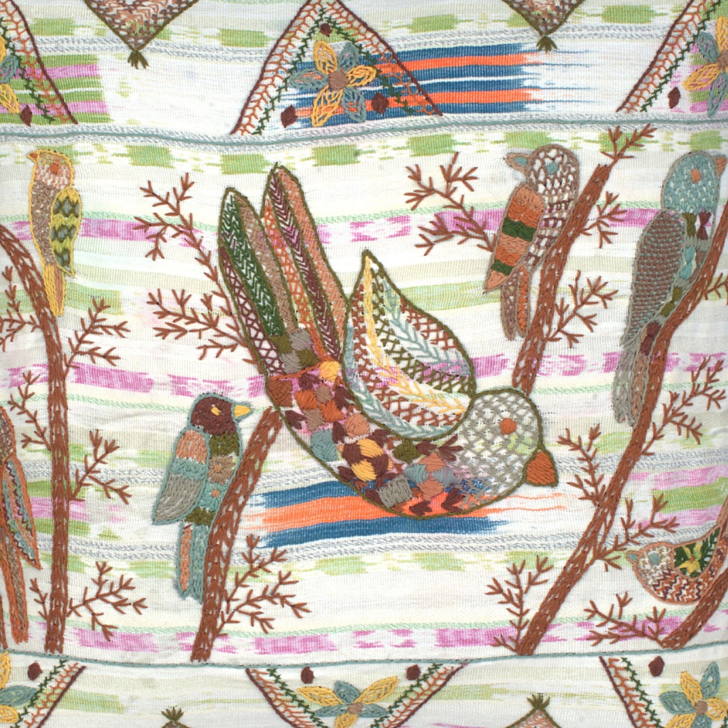 Square cushion with vibrant birds