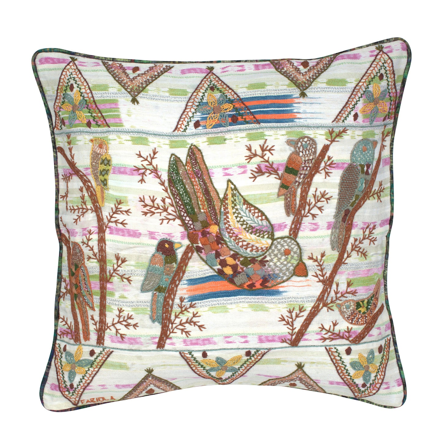 Square cushion with vibrant birds