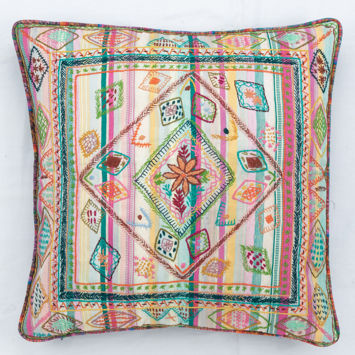"Geometría Maya" Embroidered Pillow