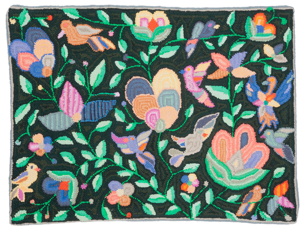 "Garden of Songbirds" Hand-Hooked Medium Rug