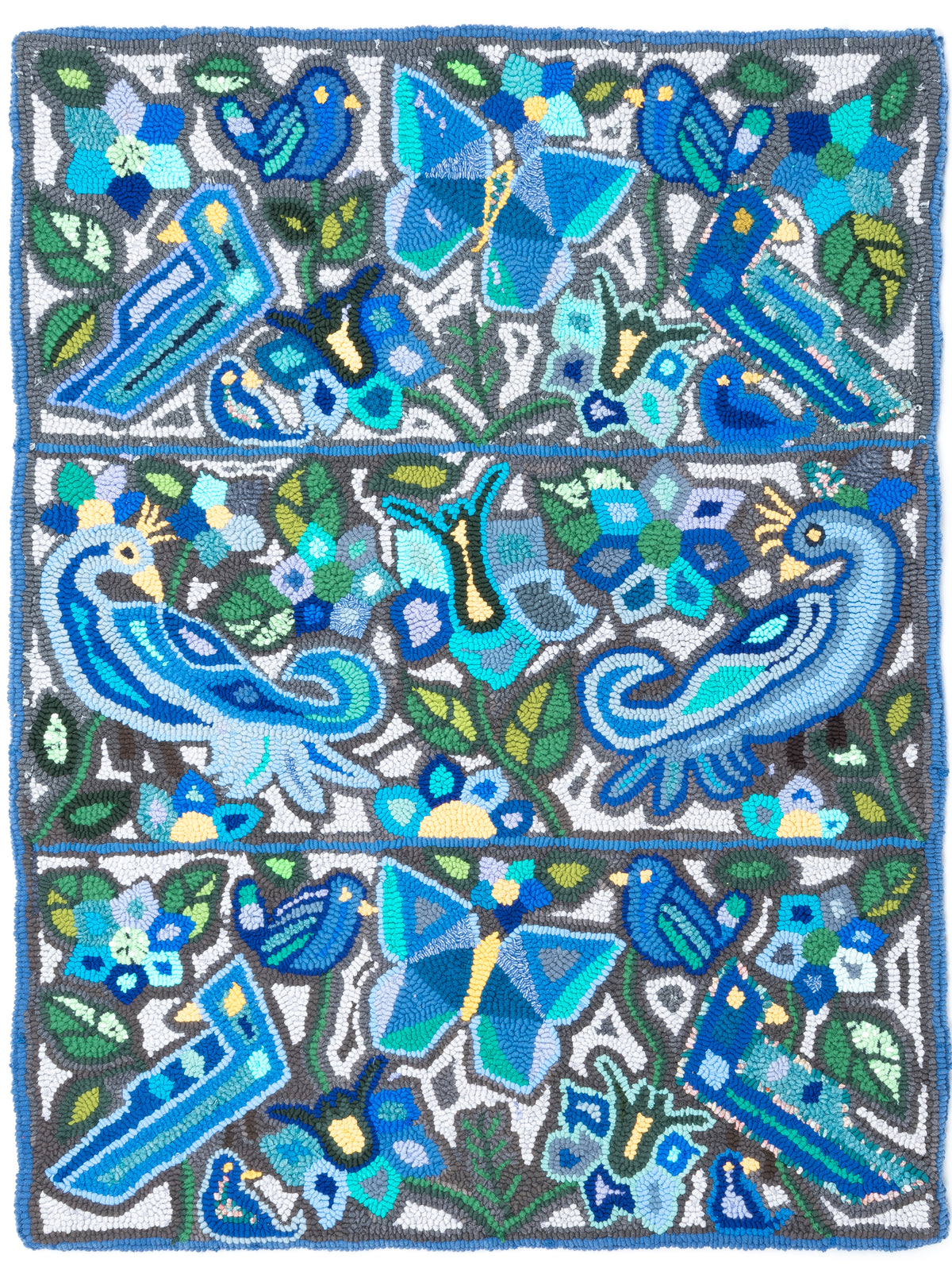 ¨Vibrant Garden Blue and Teal¨Hand-Hooked Medium Rug