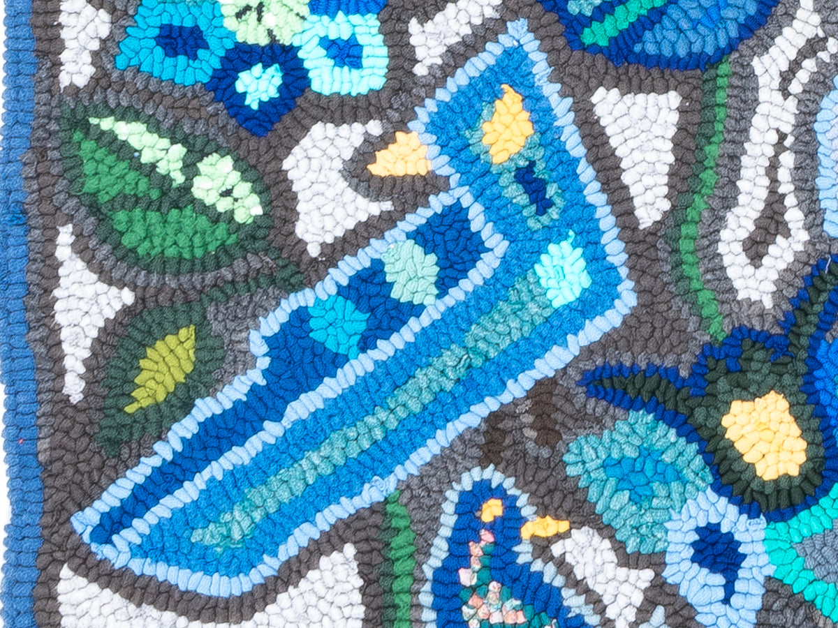 ¨Vibrant Garden Blue and Teal¨Hand-Hooked Medium Rug
