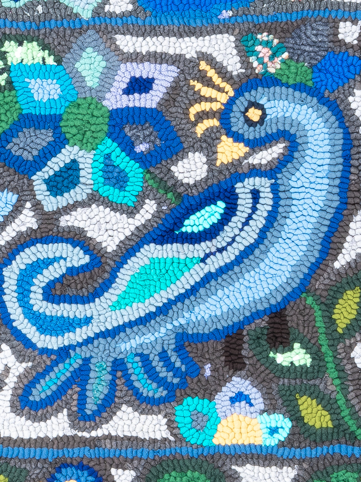 ¨Vibrant Garden Blue and Teal¨Hand-Hooked Medium Rug