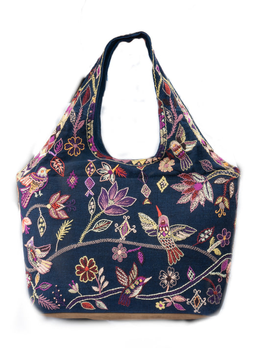 "Whispering Leaves and Songbirds" Hand-Embroidered Bag